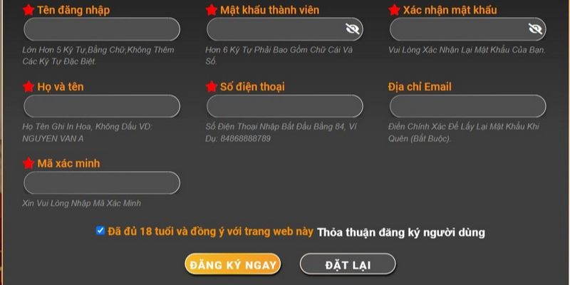 Nhập chính xác dữ liệu đăng ký 88bet